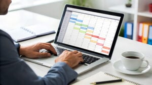 A picture of a CEO looking at their calendar.